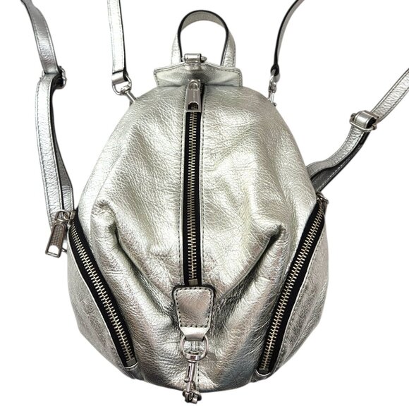 Rebecca Minkoff Julian Silver Leather Backpack Handbag 10" x 8" x 6" - Picture 5 of 10
